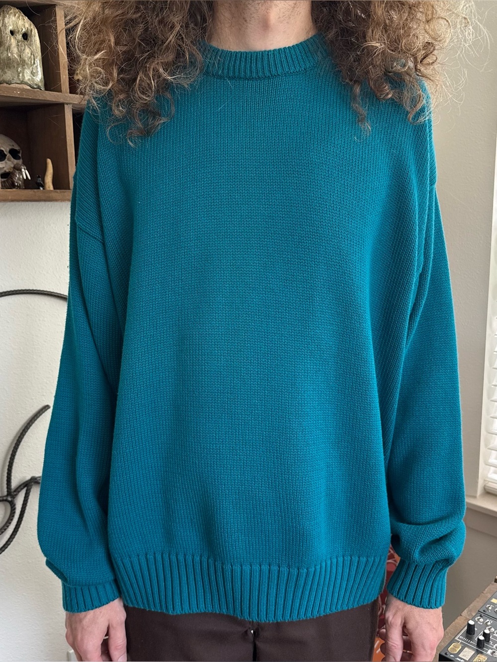 Vintage NOS 90s Eddie Bauer Teal Slouchy Chunky Knit Sweater ~ Size XL